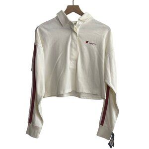 Champion Rugby Stripe Long Sleeve Top Small White Collar 100% Cotton NWT